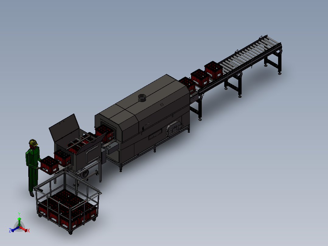 工业洗箱机自动化流水线正等轴测图
