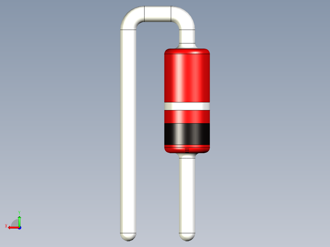 二极管DO-35 1N4148，通孔器件。三种型号可水平或垂直安装在PCB上后视图