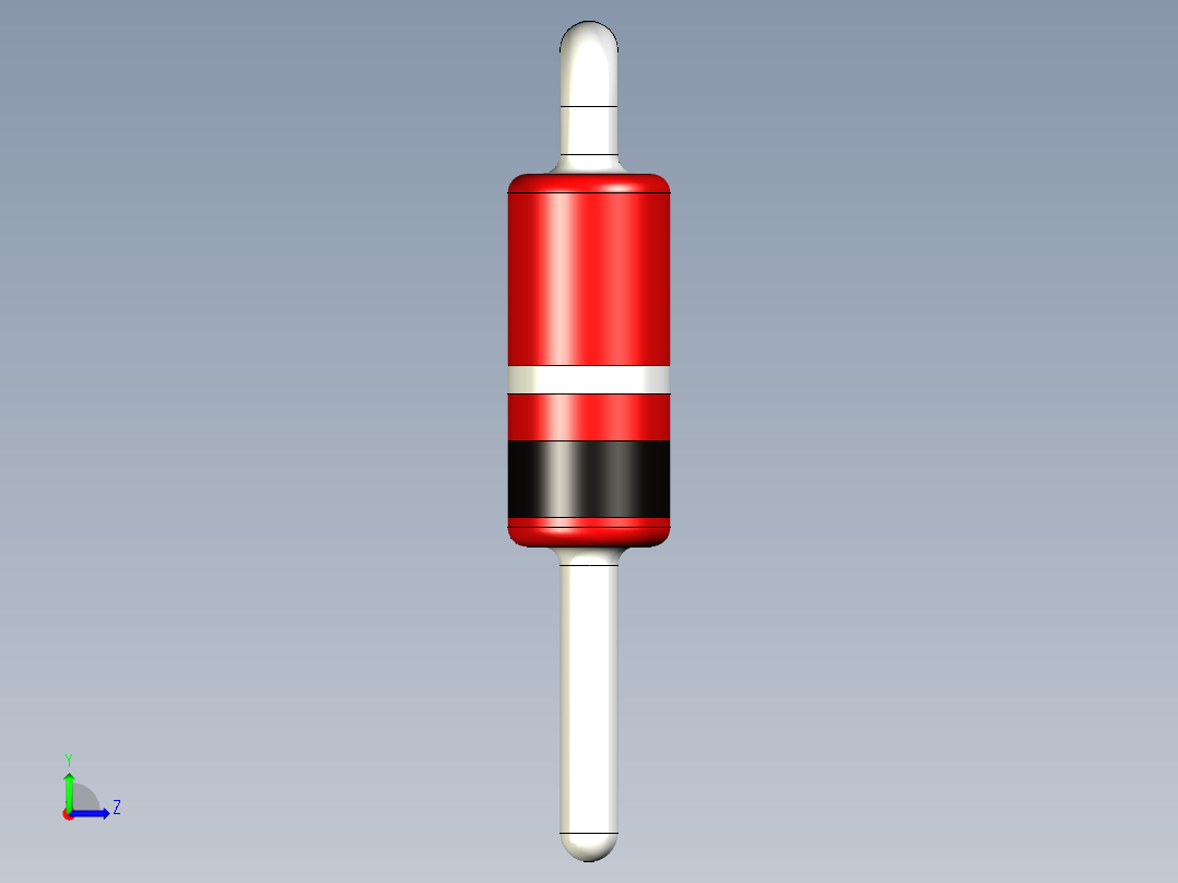 二极管DO-35 1N4148，通孔器件。三种型号可水平或垂直安装在PCB上左视图