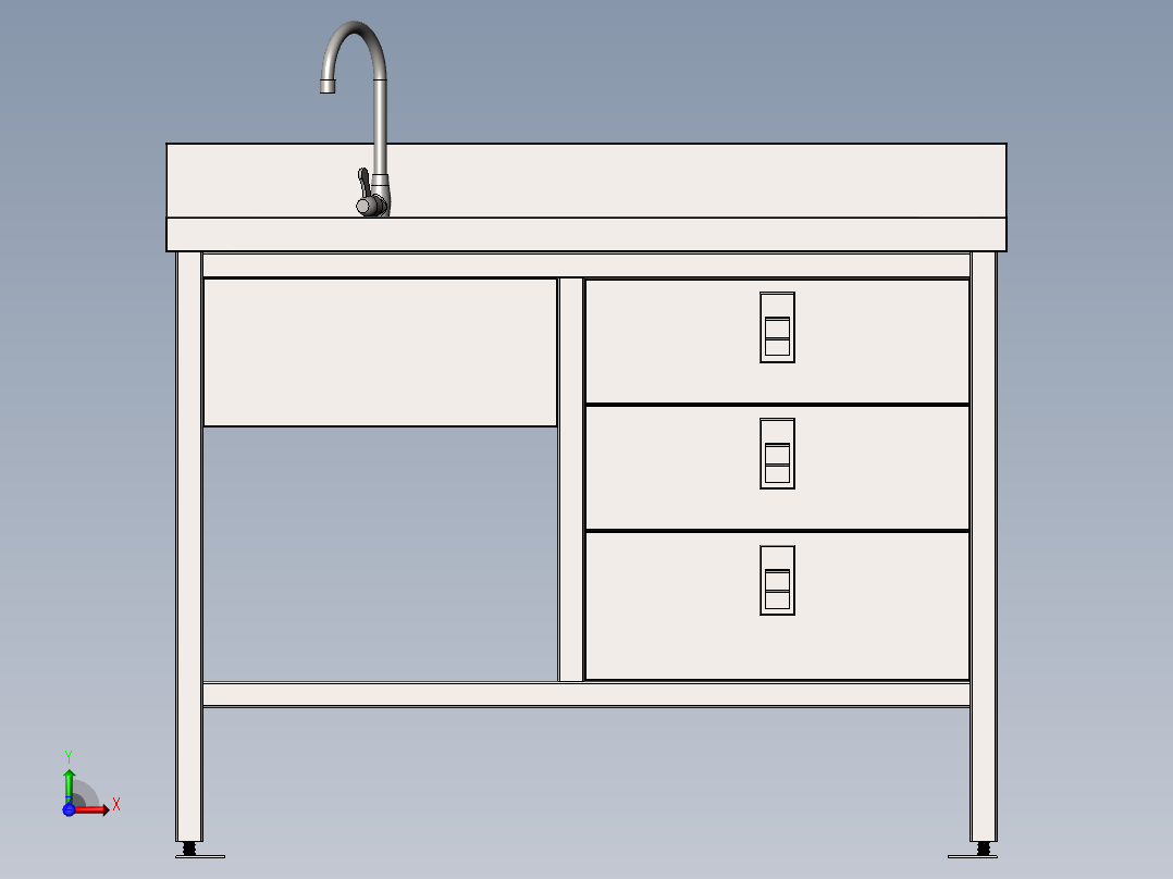 不锈钢工作桌 洗池前视图