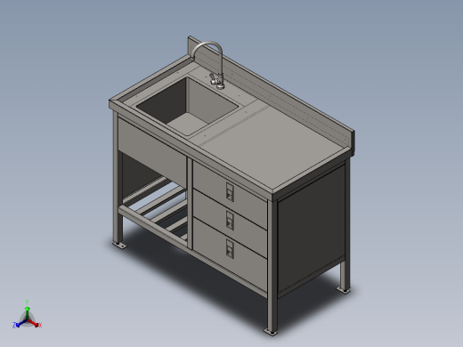 不锈钢工作桌 洗池正等轴测缩略图