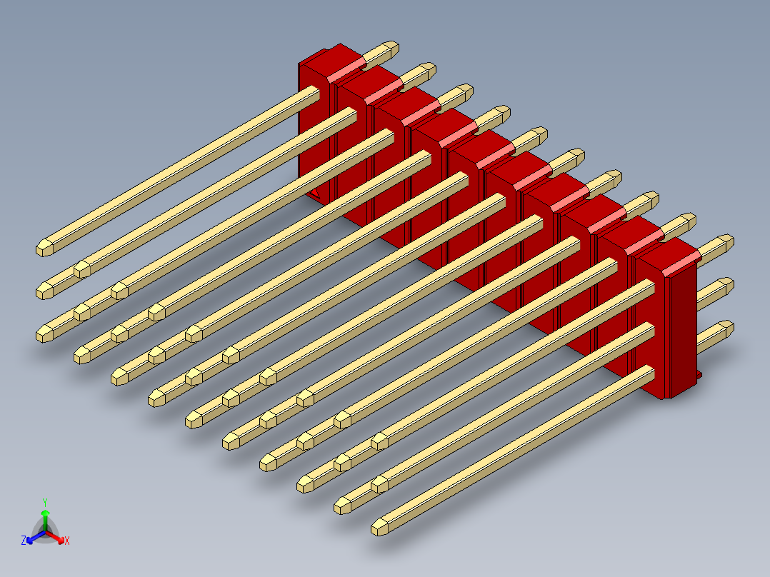 彩色公头100mil（2.54mm）系列-DS1021_red_3x10p_100mil_Type19_rev1.0主视图