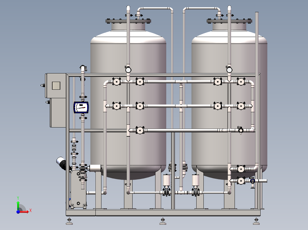 水处理模块之多介质&活性炭模块前视图