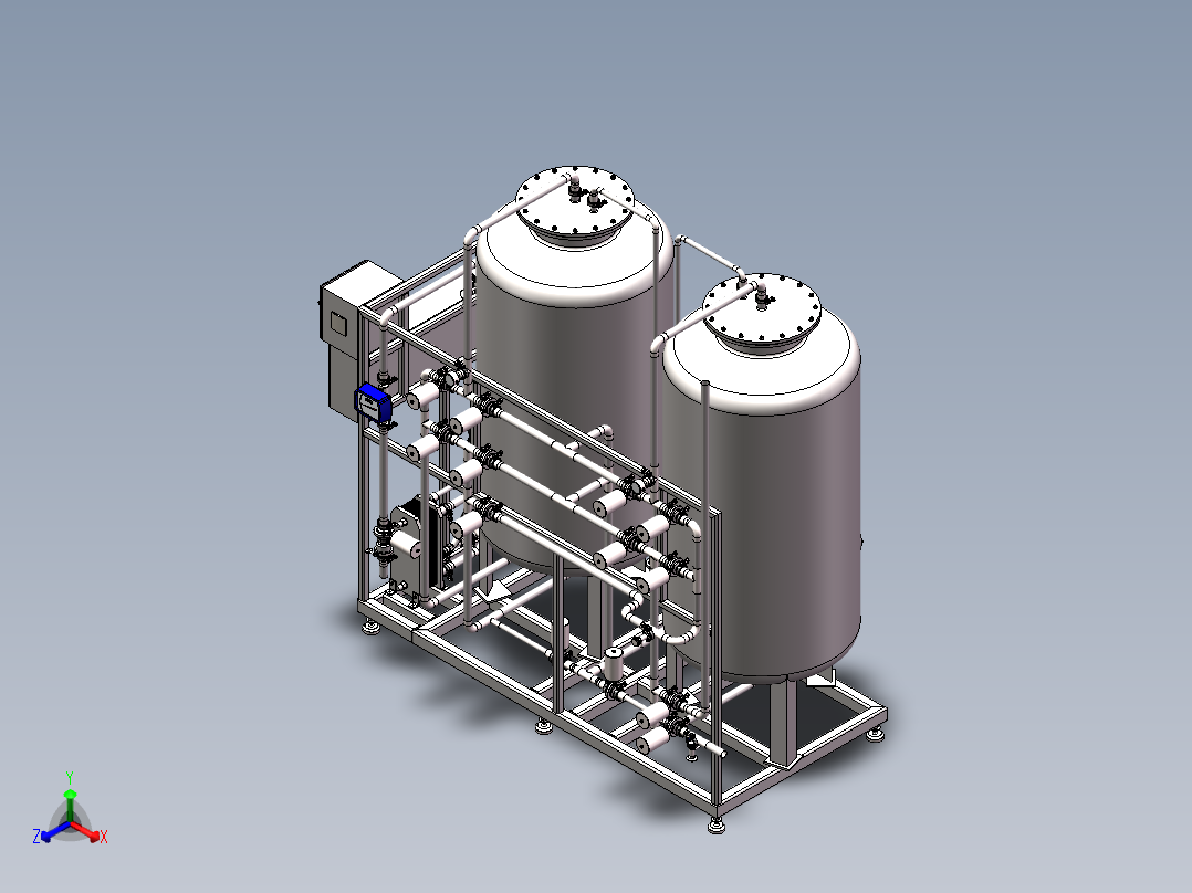 水处理模块之多介质&活性炭模块正等轴测图