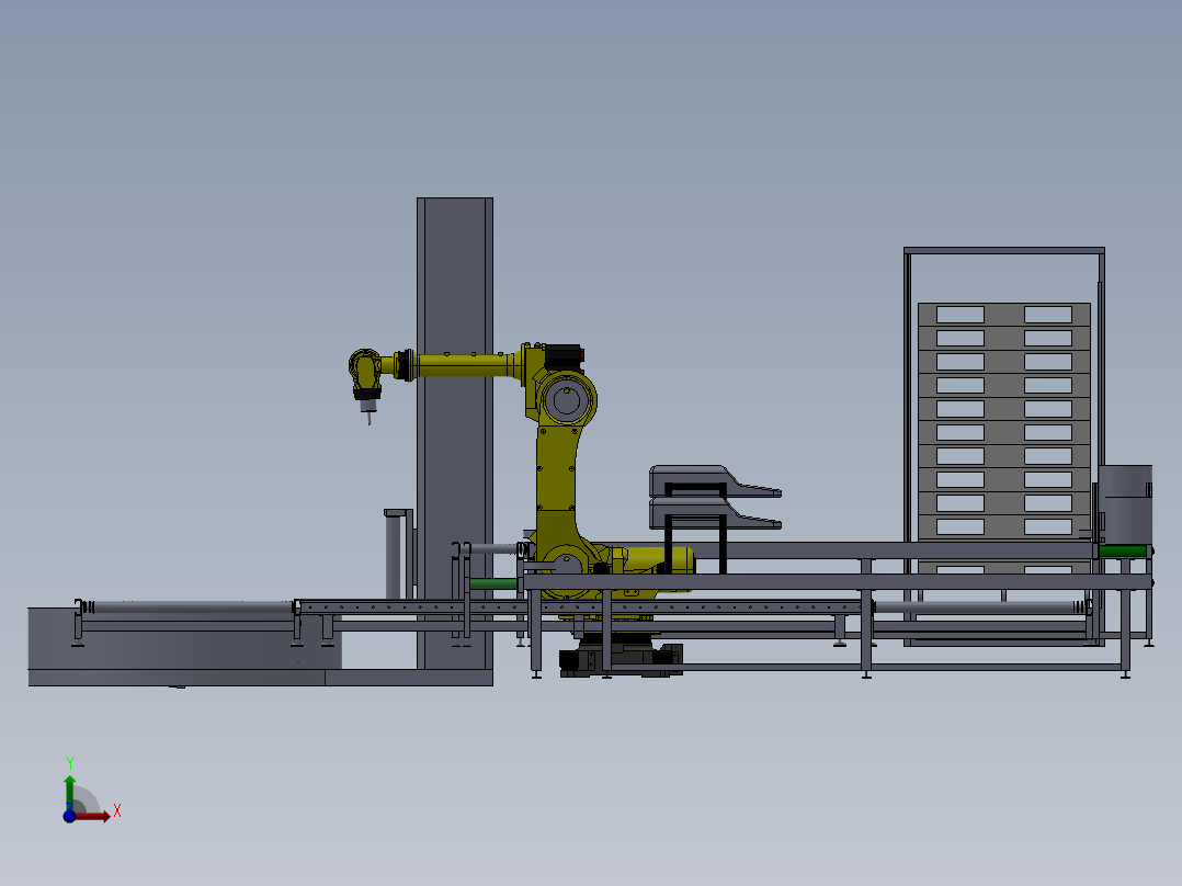 机器人码垛生产线3D图纸非标自动化设备3D图纸3D设计前视图