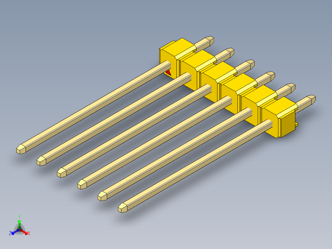 彩色公头100mil（2.54mm）系列-DS1021_yellow_1x06p_100mil_Type19_rev1.0主视图