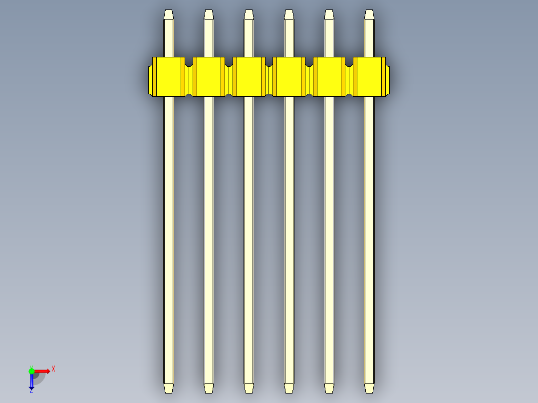 彩色公头100mil（2.54mm）系列-DS1021_yellow_1x06p_100mil_Type19_rev1.0俯视图