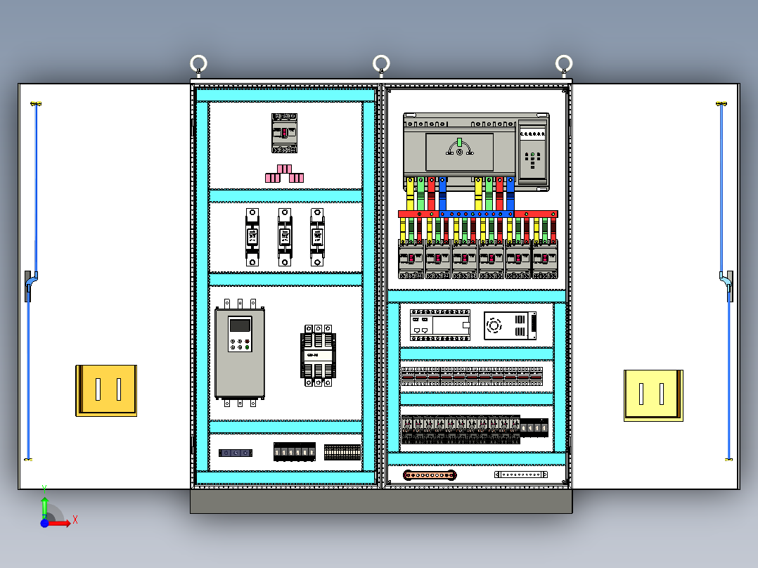 双柜组装软启动旁路+双电源软启动plc控制柜前视图