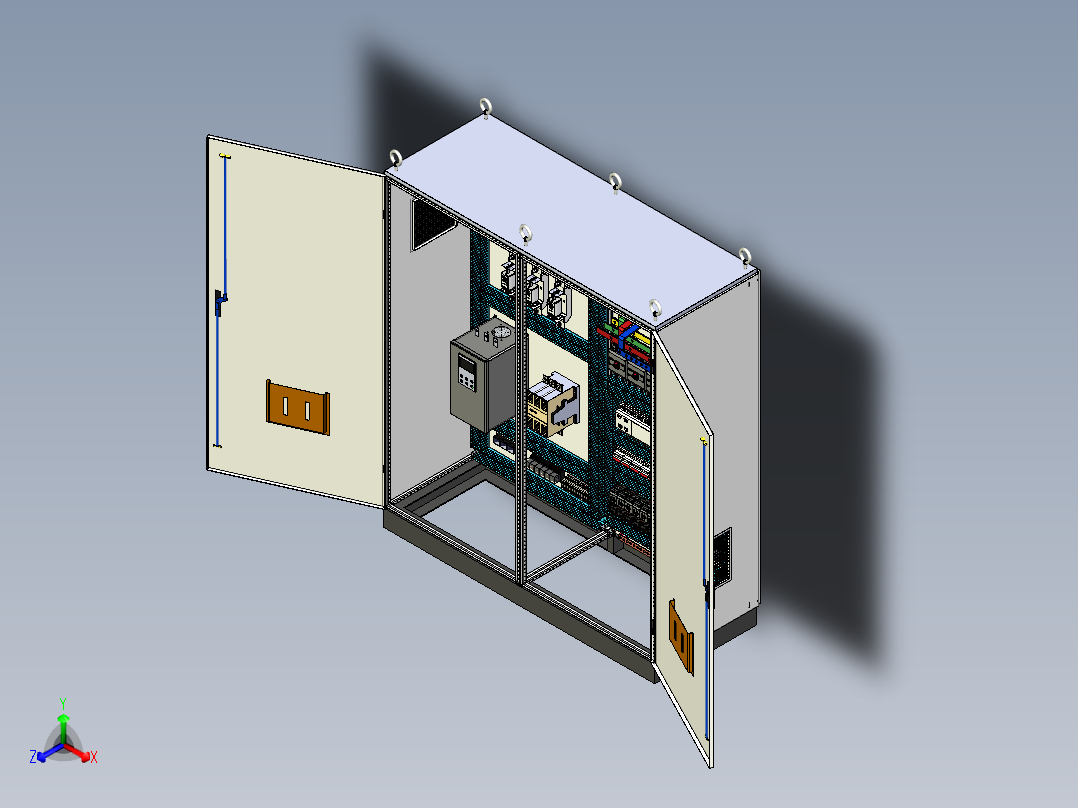 双柜组装软启动旁路+双电源软启动plc控制柜正等轴测图