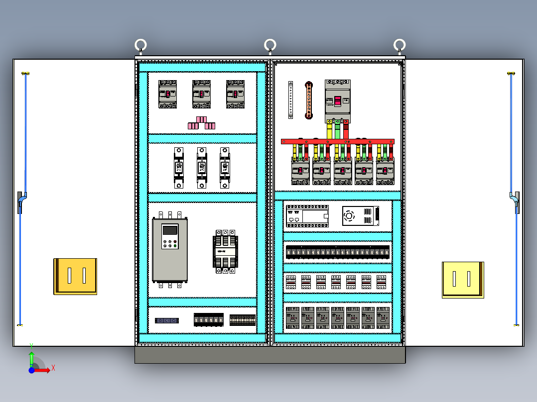 双柜组装软启动旁路plc控制柜前视图