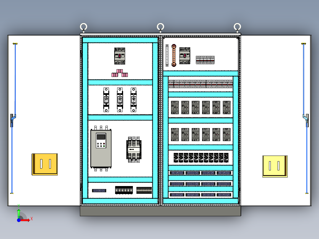 双柜组装软启动旁路交流接触器控制柜前视图
