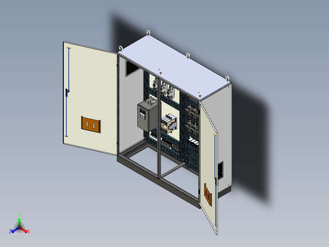 双柜组装软启动旁路交流接触器控制柜正等轴测图