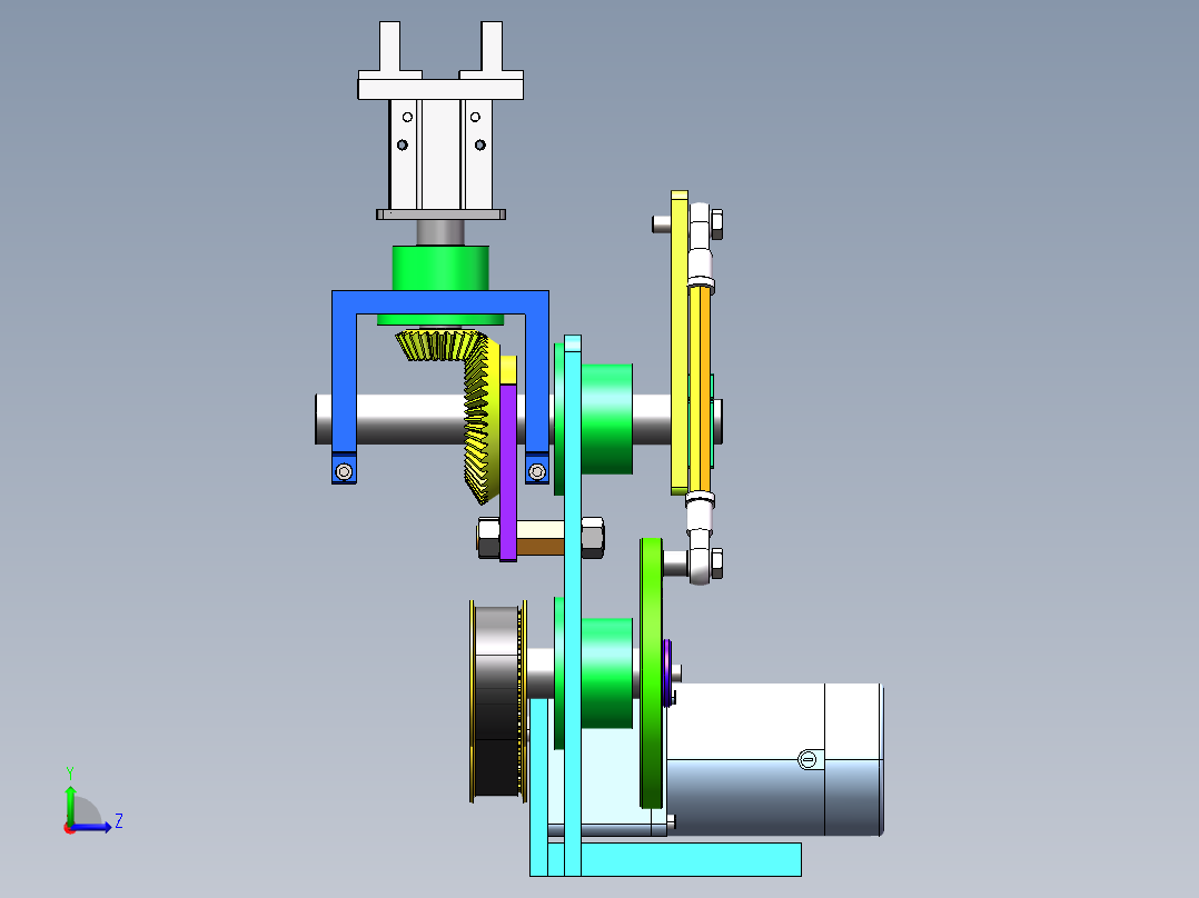 四杆机构+锥齿轮行星轮系机构sw16可编辑左视图