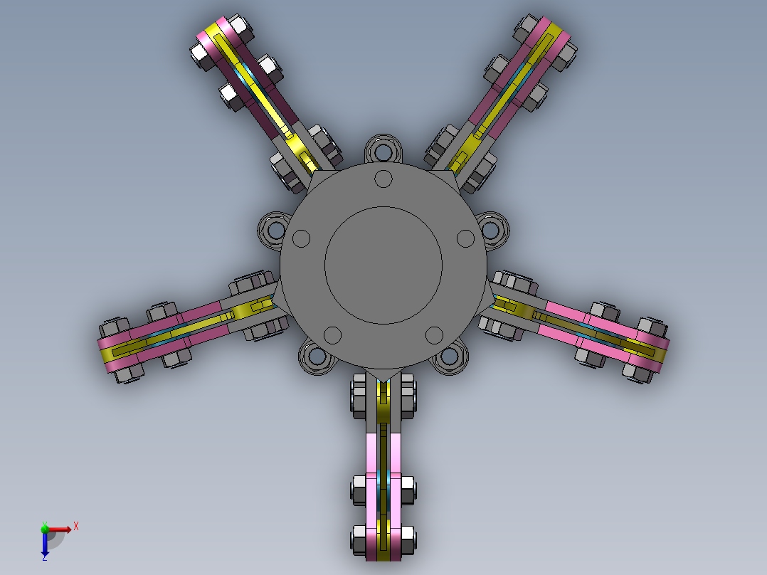 五指气动机械爪结构俯视图