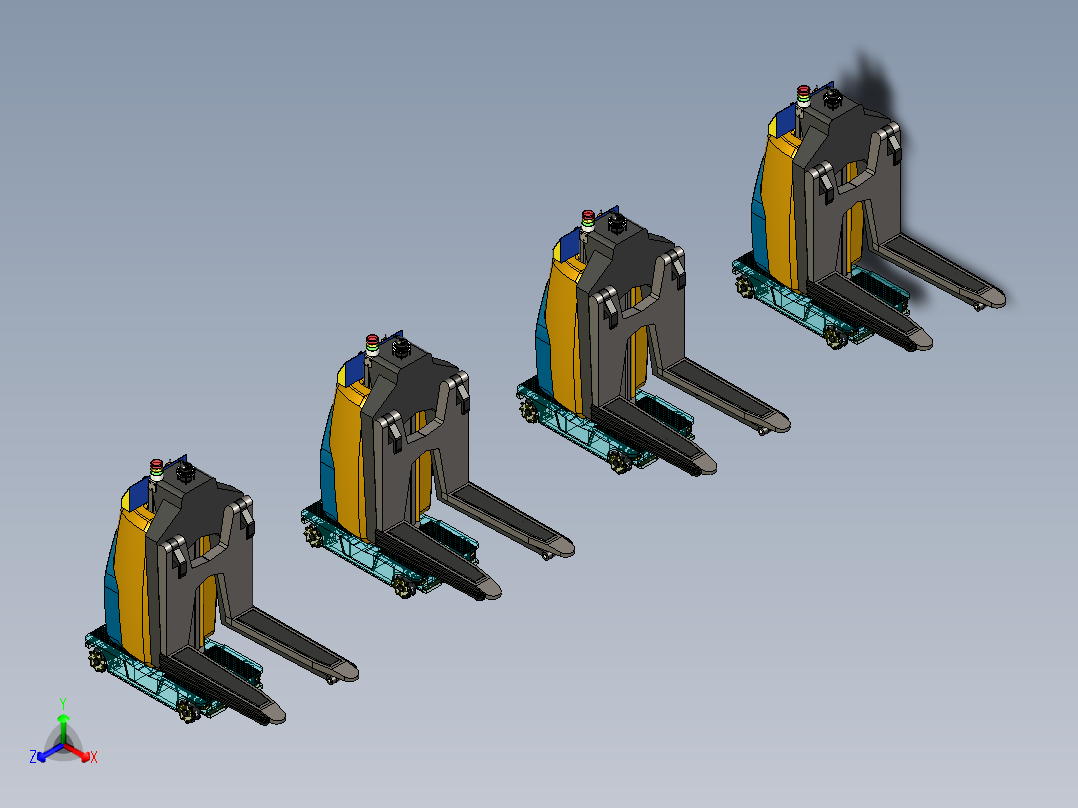 带有叉车机构的AGV小车模拟正等轴测图