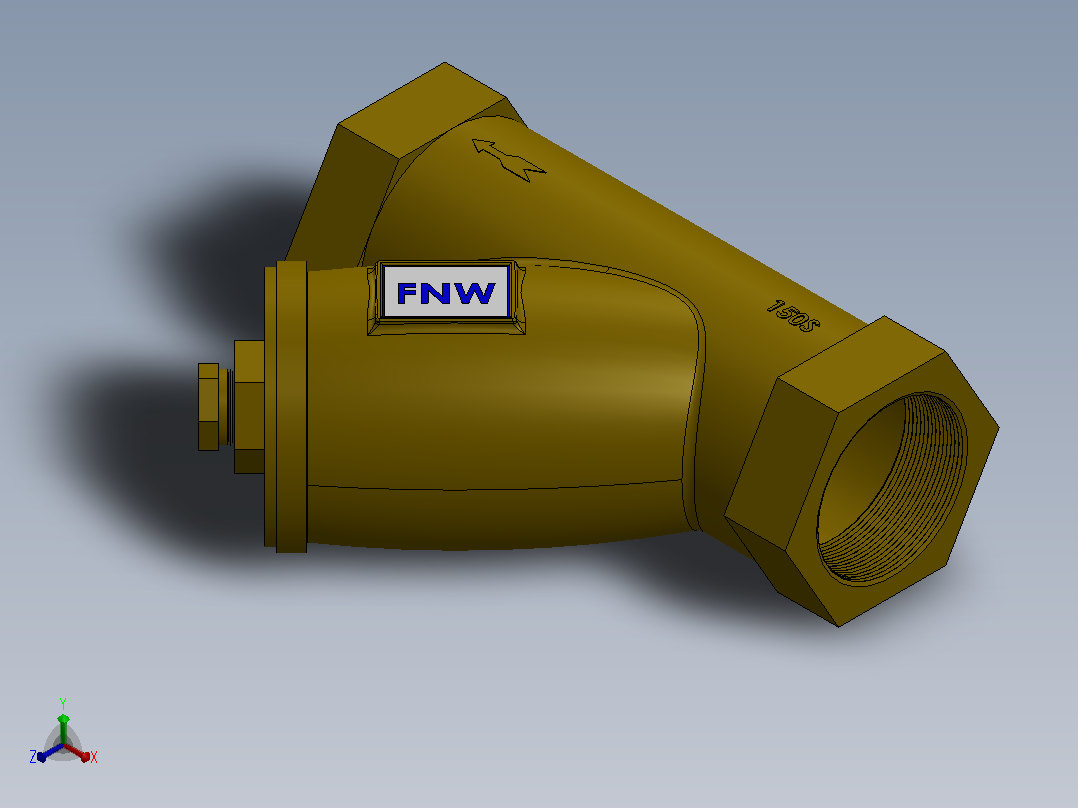 Y型过滤器，管道过滤器FNW-FNW509K正等轴测图