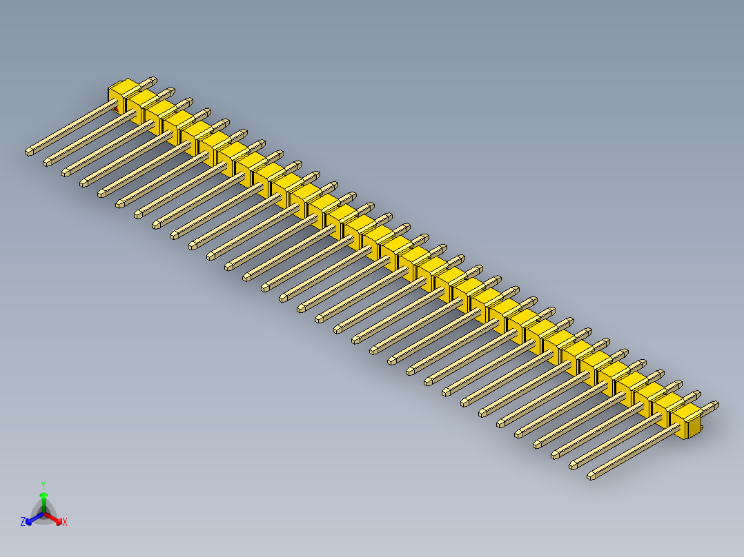 彩色公头100mil（2.54mm）系列-DS1021_yellow_1x32p_100mil_Type5_rev1.0主视图