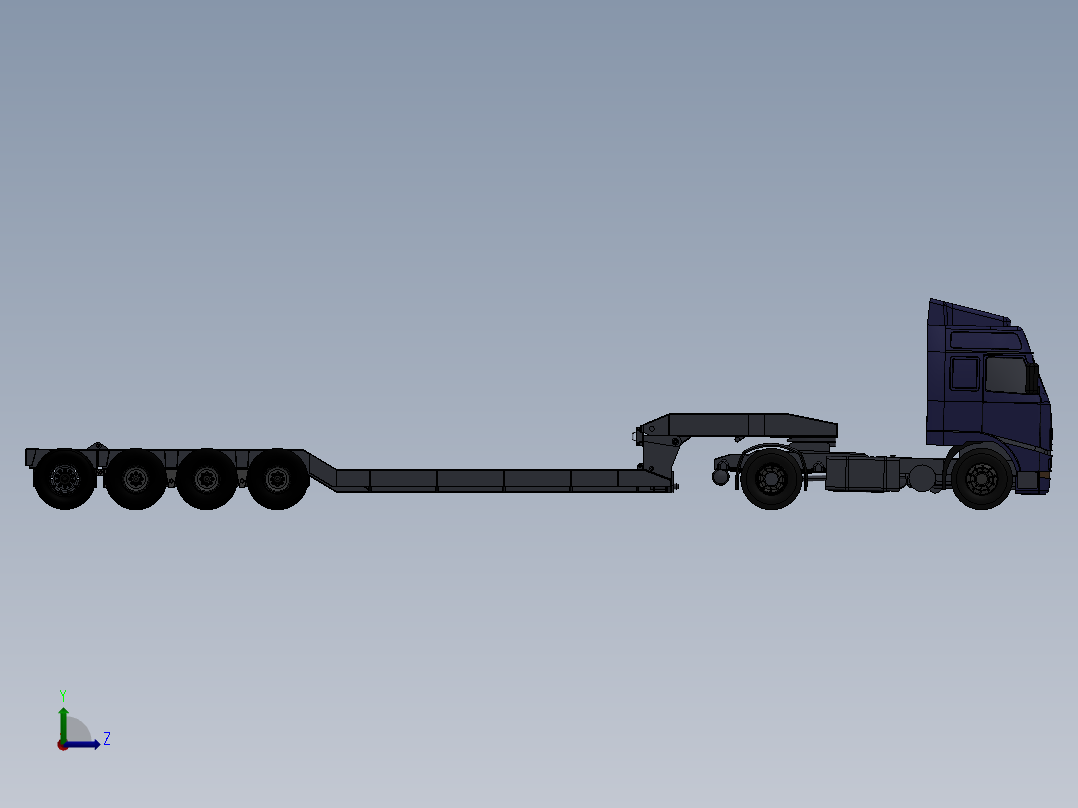 100吨卡车平板三维模型设计左视图