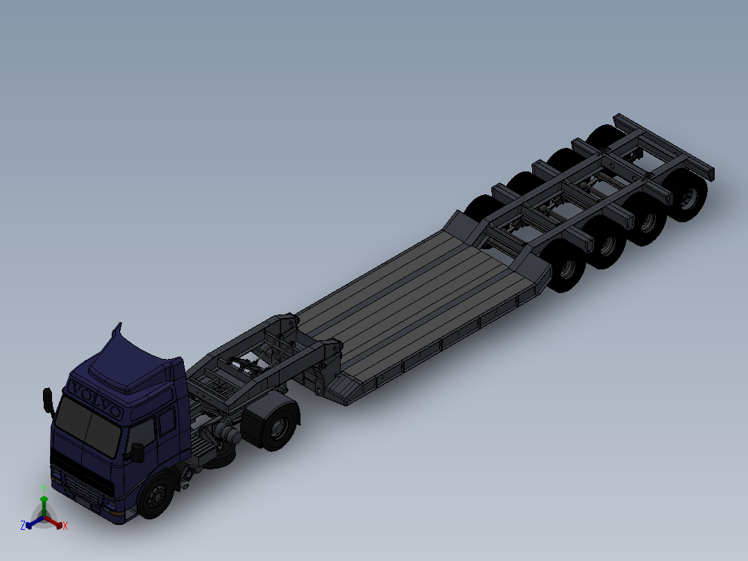 100吨卡车平板三维模型设计正等轴测图