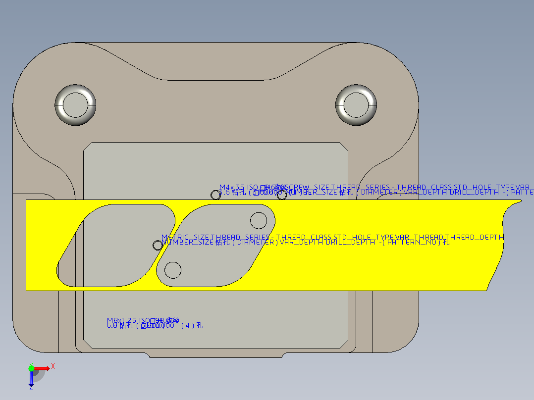 Q129-菱形固定板（垫片）冲压复合模具设计【三维proe】俯视图