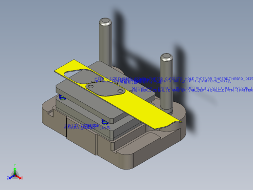 Q129-菱形固定板（垫片）冲压复合模具设计【三维proe】正等轴测缩略图