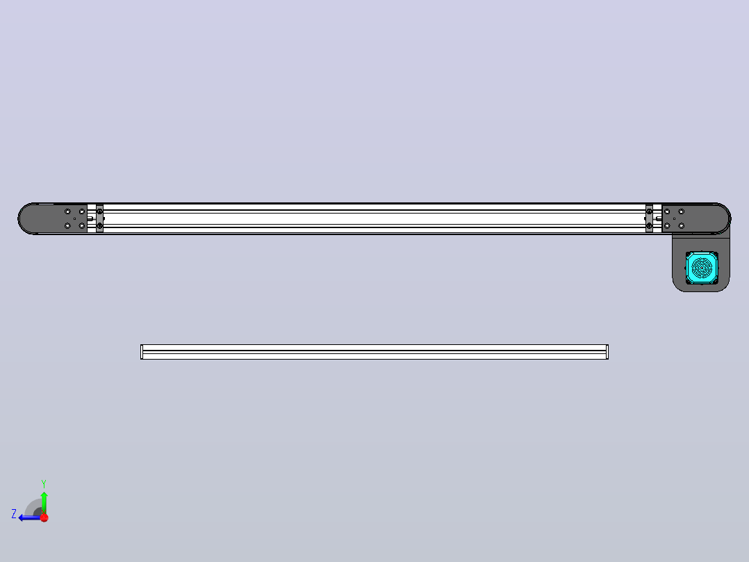 三维模型为皮带线，长度2000mm，宽度：400mm，高度：600mm右视图