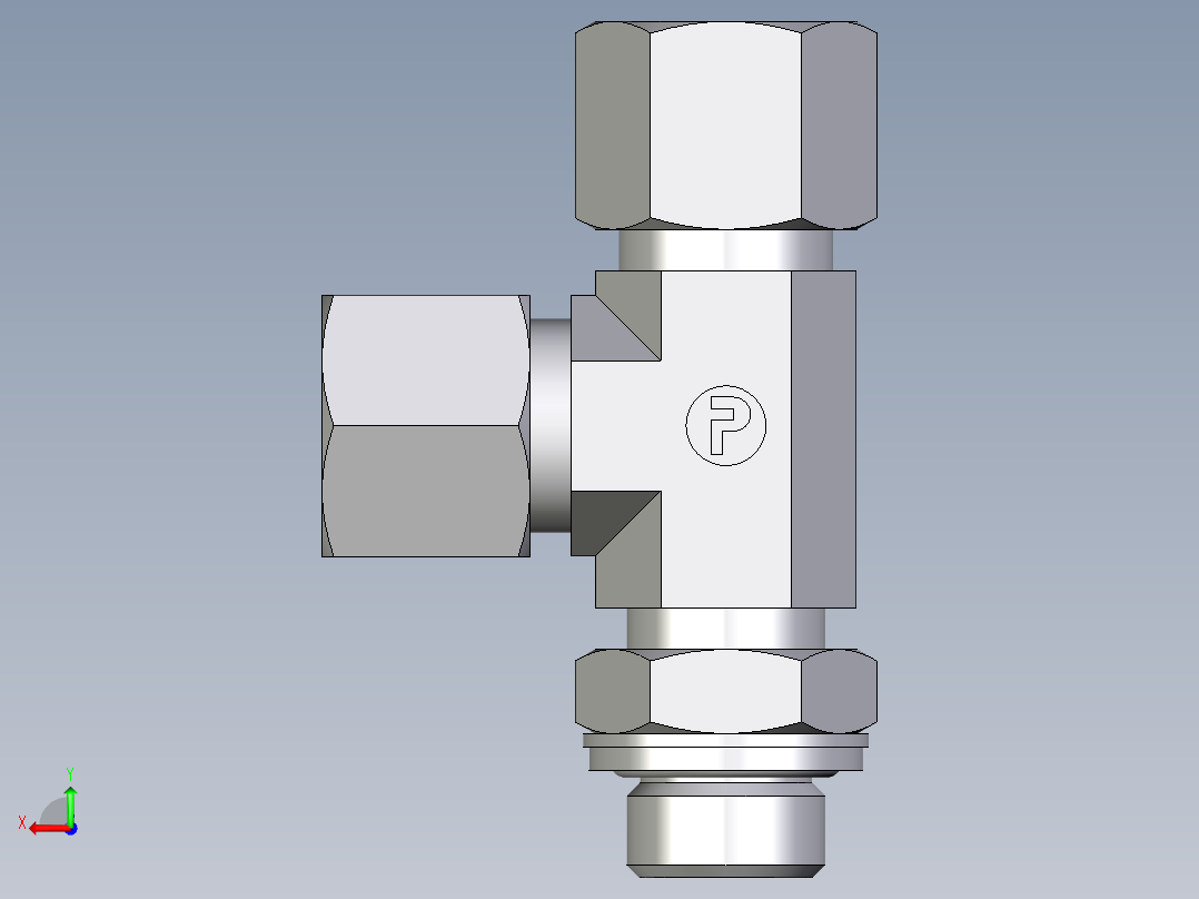 卡套式工业通用硬管接头EO_Adjustable_locknut_run_tee_LEE10SRCF后视图