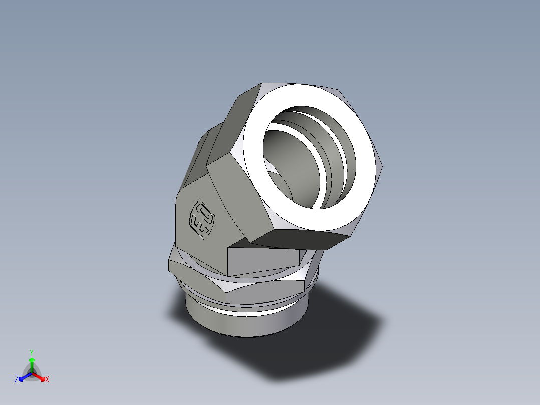 卡套式工业通用硬管接头EO_Adjustable_locknut_45_deg_elbow_VEE42LMCF正等轴测图
