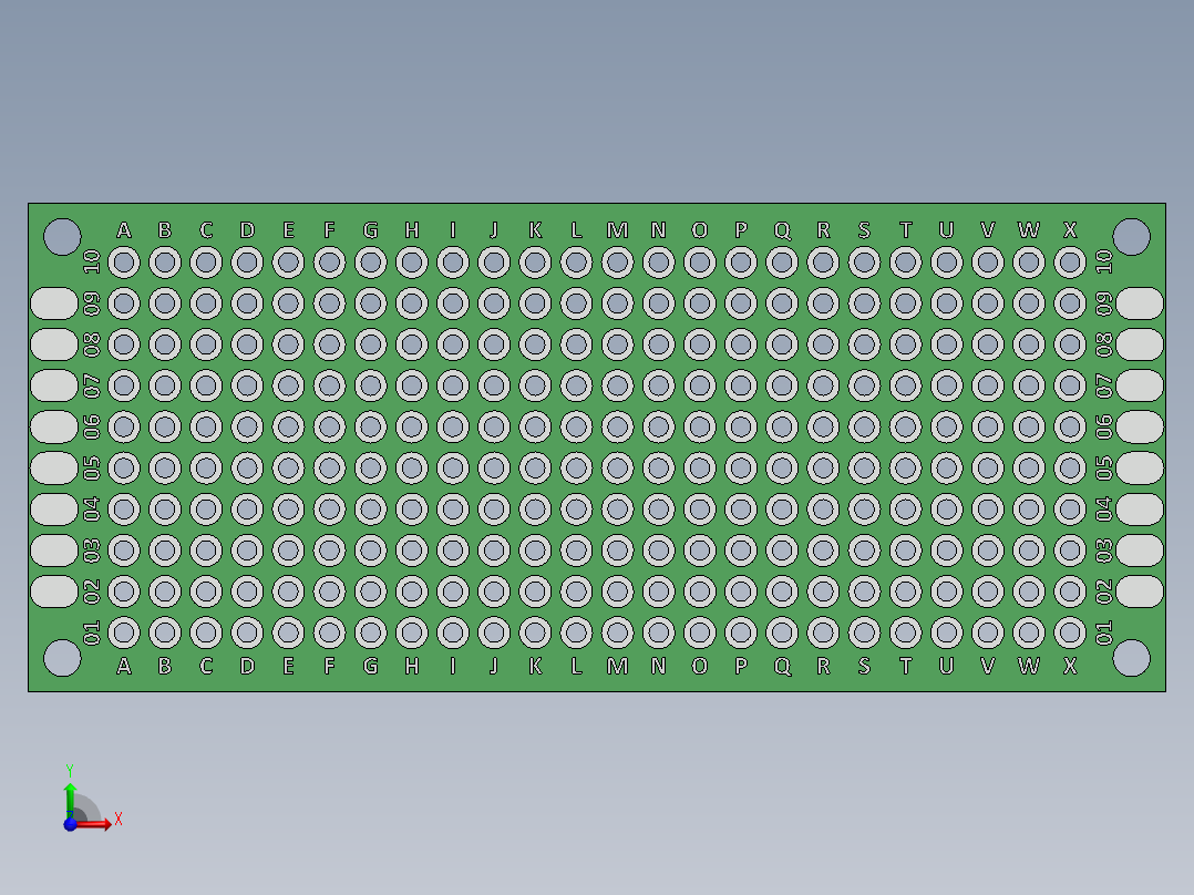 电容器 二极管 电阻器-30mm x 70mm Proto PCB主视图