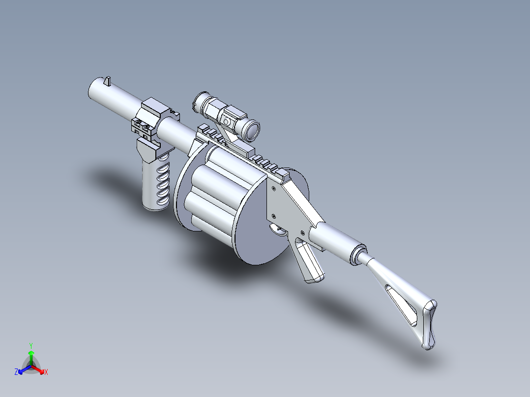 手枪左轮冲锋枪老式狙击步枪设计3D图纸m32-grenade-launcher creo igs stp x_t主视图