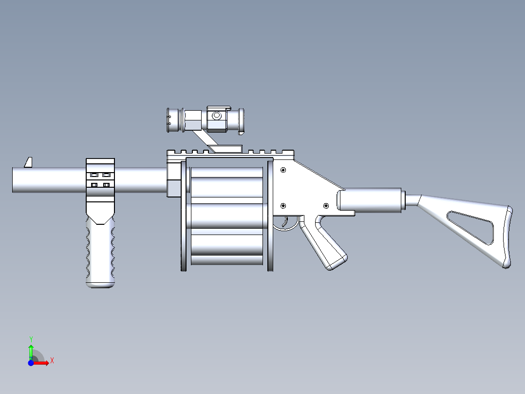 手枪左轮冲锋枪老式狙击步枪设计3D图纸m32-grenade-launcher creo igs stp x_t前视图