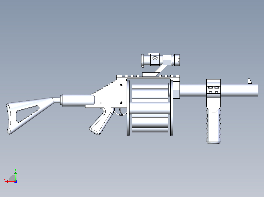 手枪左轮冲锋枪老式狙击步枪设计3D图纸m32-grenade-launcher creo igs stp x_t后视图