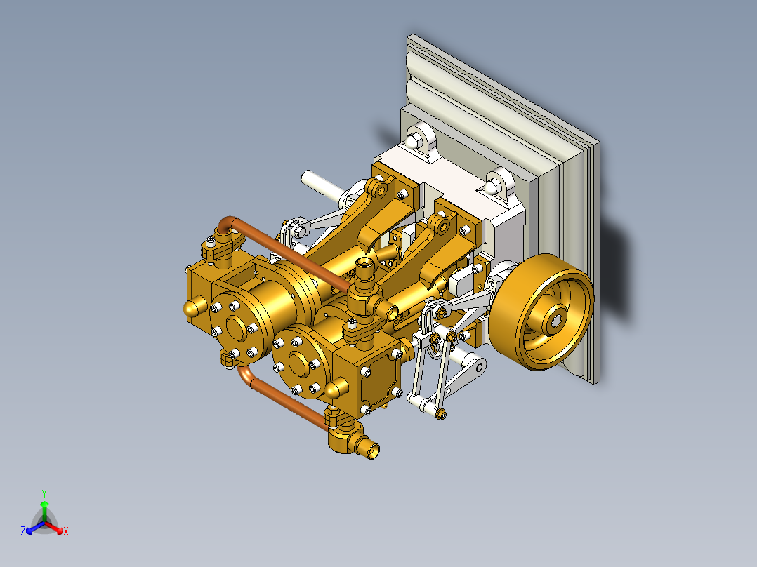 双汽缸蒸汽发动机正等轴测图