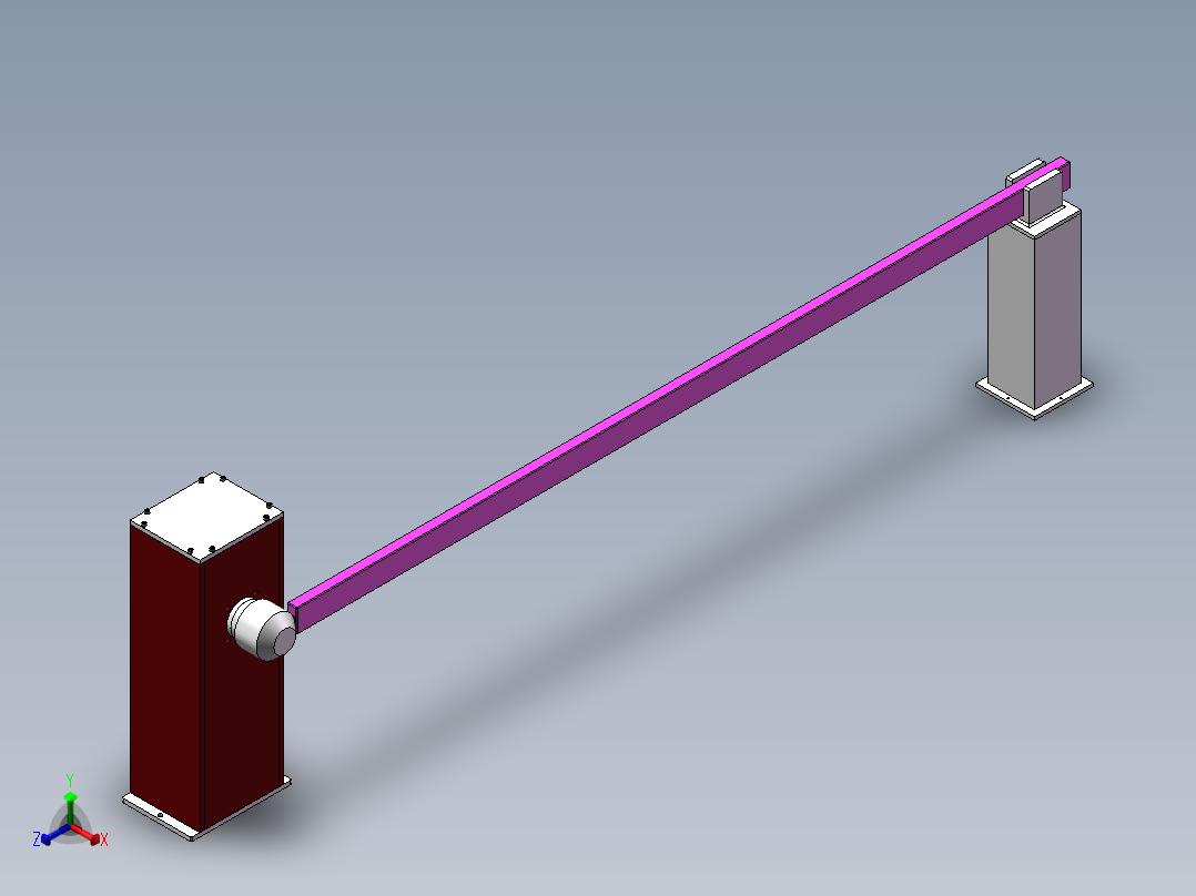 Q038-一种电控式放砸车电动栏杆的设计【三维SolidWorks】正等轴测图