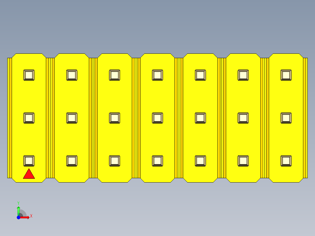 彩色公头100mil（2.54mm）系列-DS1021_yellow_3x07p_100mil_Type43_rev1.0前视图