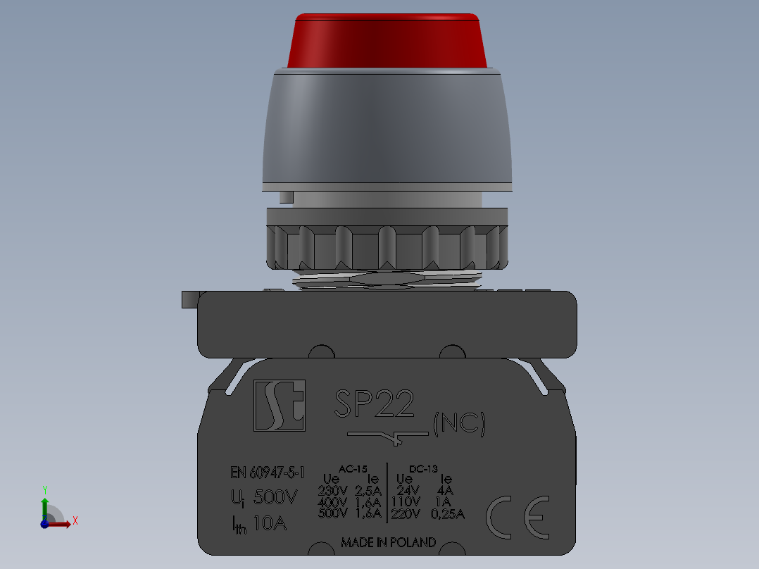 常闭开关按钮前视图