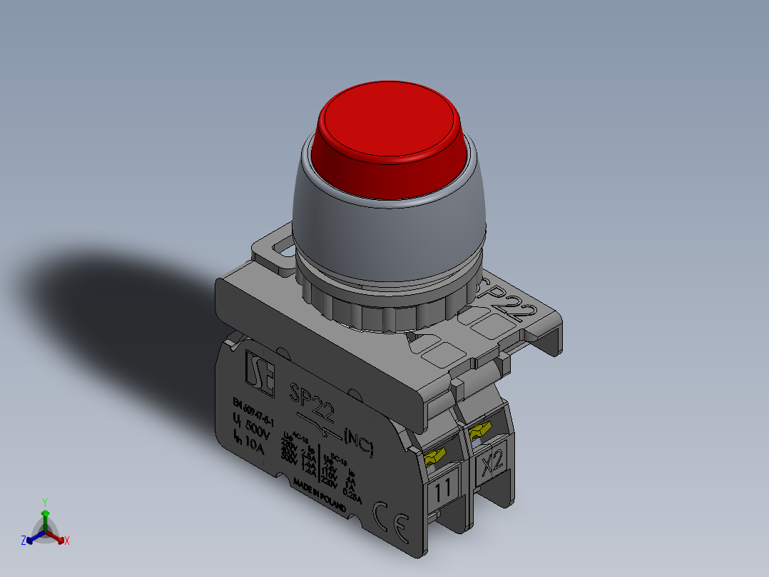 常闭开关按钮正等轴测图