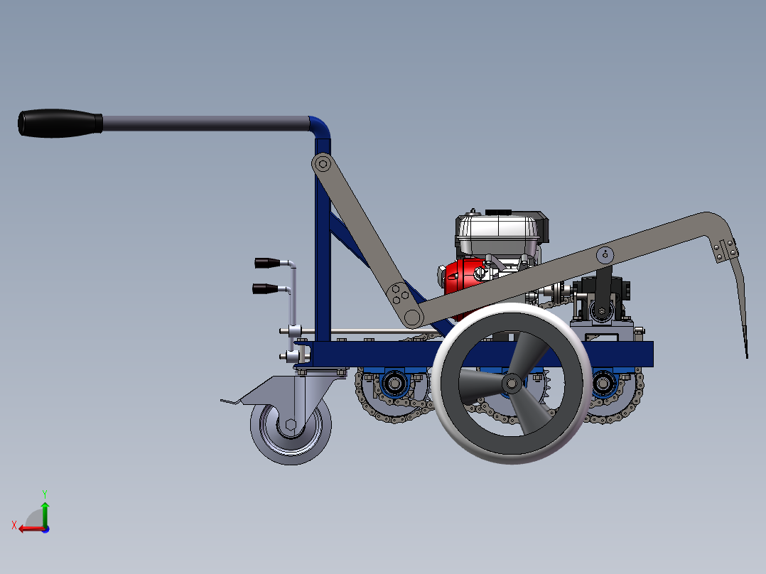小型手推式松土机模型后视图