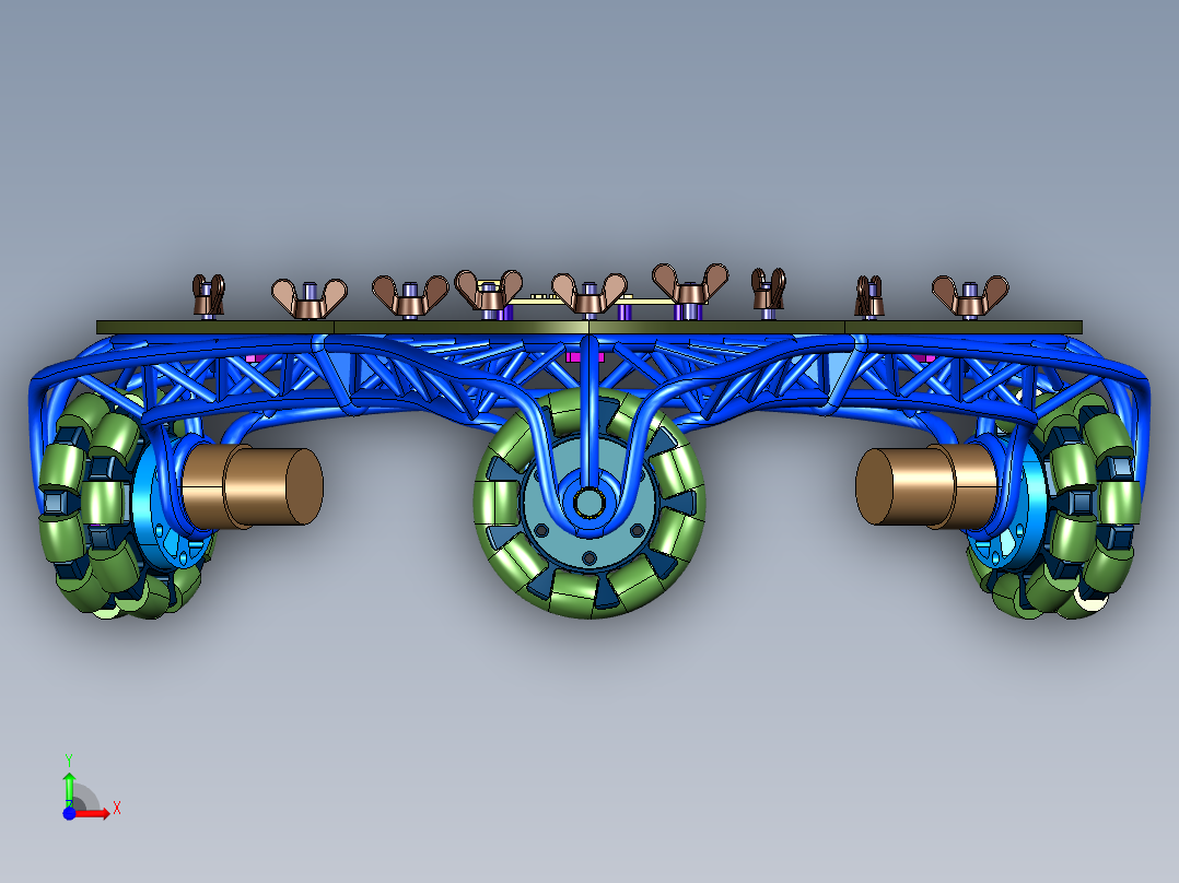 全向轮三角底盘小车前视图