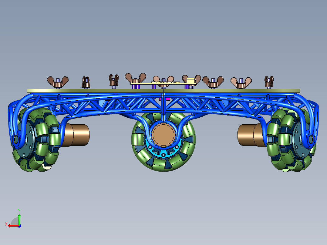 全向轮三角底盘小车后视图