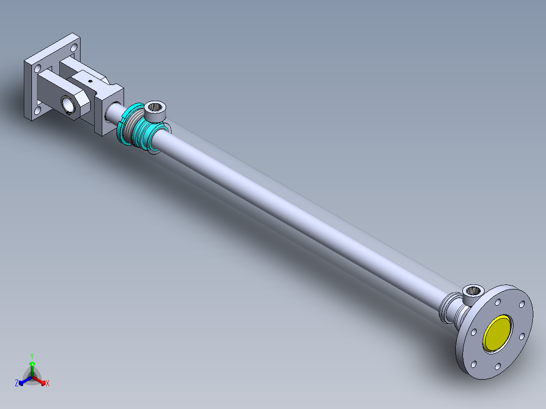 焊接式液压缸（带前安装法兰）50x30x600 mm正等轴测图