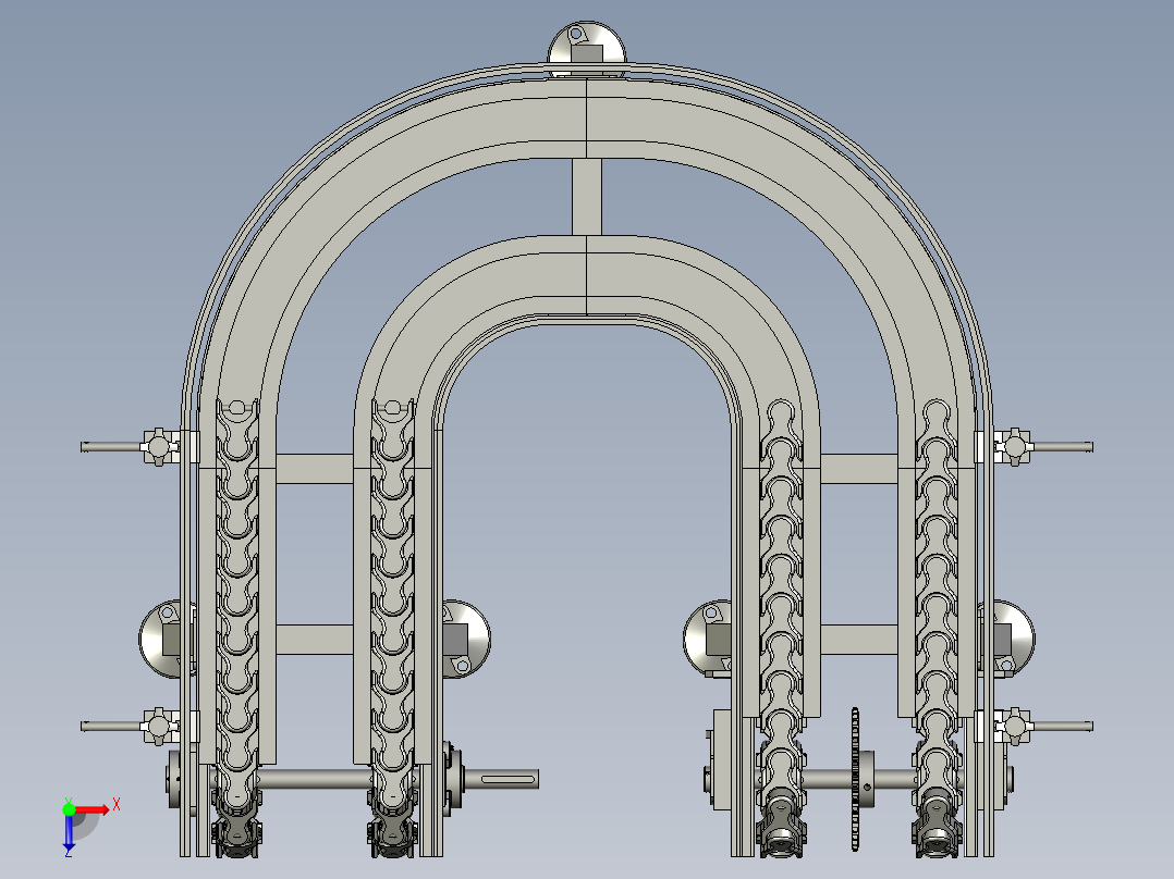 转弯输送线齿形链板环形线俯视图