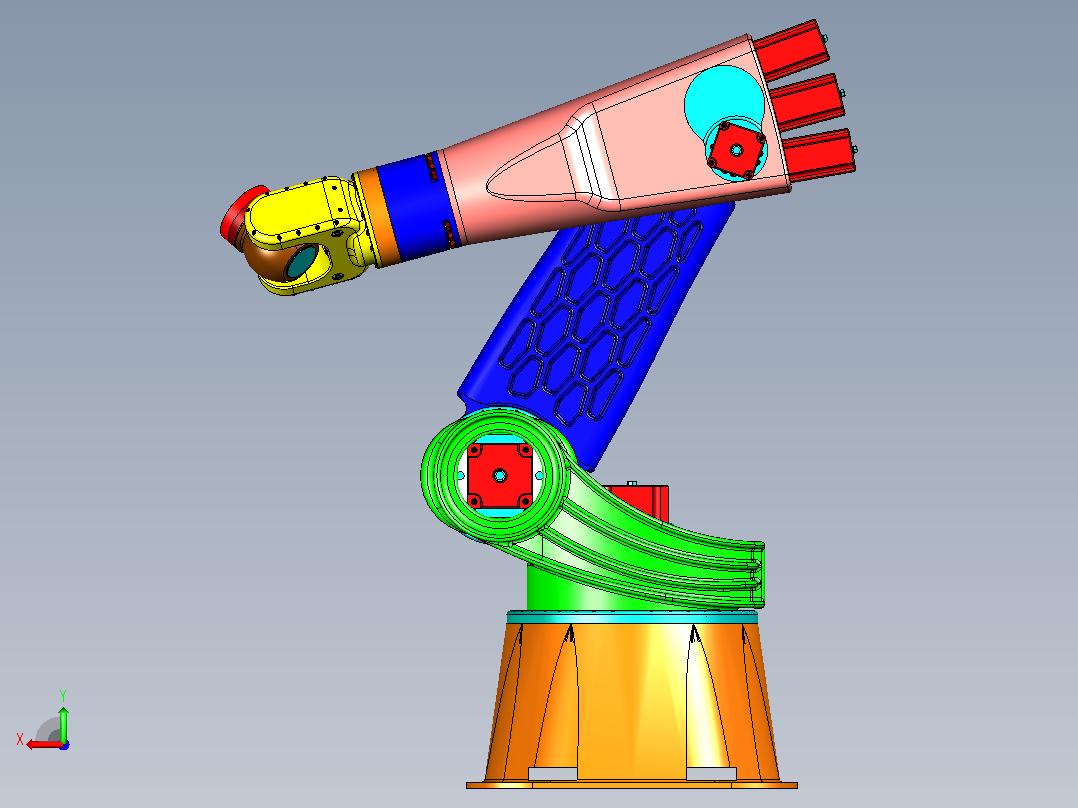 一款完整的6自由度机器人手臂3D模型后视图