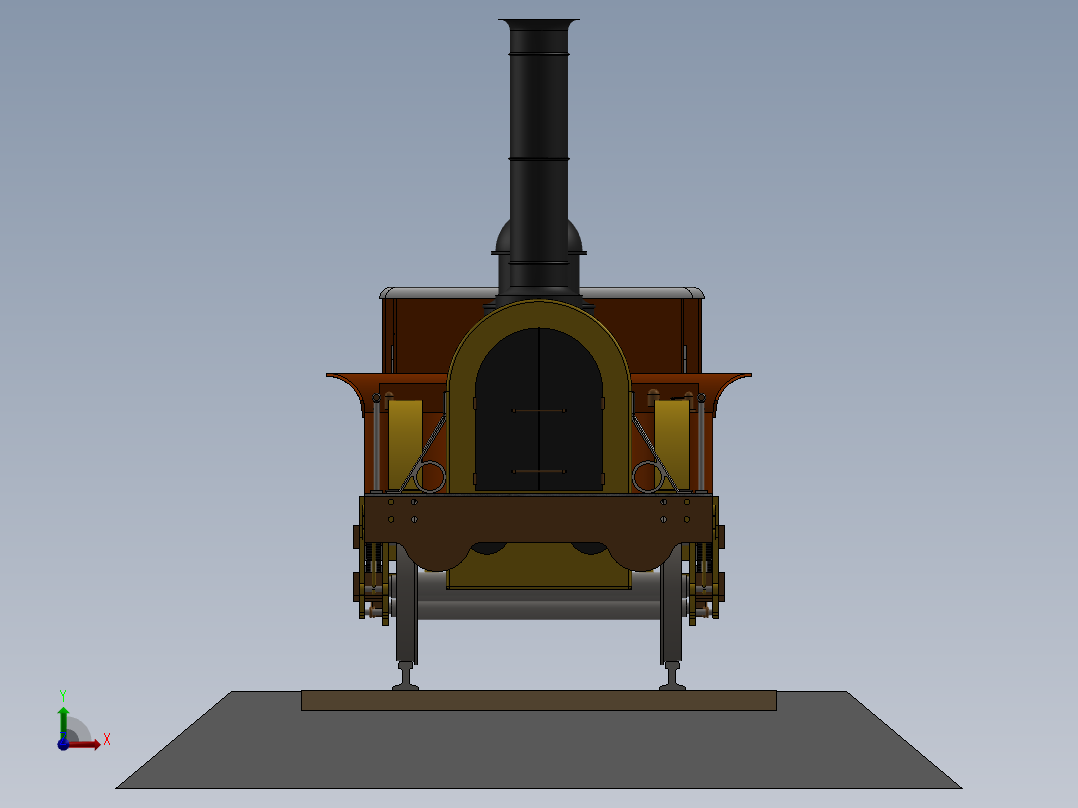 Locomotora蒸汽机车模型3D图纸 Solidworks设计 附平面图前视图