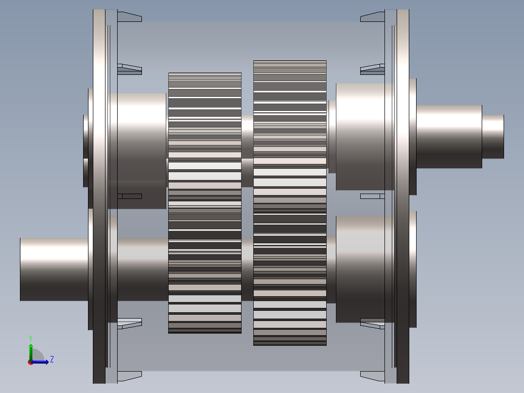 内外轴不同旋向的传动机构3D模型左视图