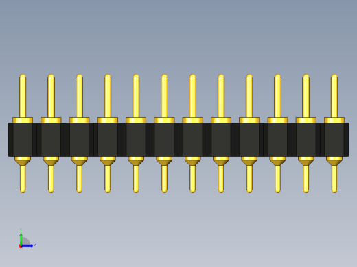 2.54毫米PCB连接器,单排,双头圆排针，100密耳，2.54毫米，1x1~1x12针，DIP接头，单排双头圆形针左视缩略图
