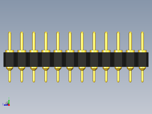 2.54毫米PCB连接器,单排,双头圆排针，100密耳，2.54毫米，1x1~1x12针，DIP接头，单排双头圆形针右视缩略图