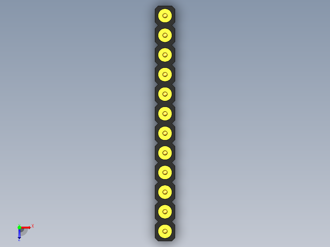 2.54毫米PCB连接器,单排,双头圆排针，100密耳，2.54毫米，1x1~1x12针，DIP接头，单排双头圆形针俯视图