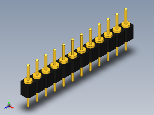 2.54毫米PCB连接器,单排,双头圆排针，100密耳，2.54毫米，1x1~1x12针，DIP接头，单排双头圆形针正等轴测缩略图