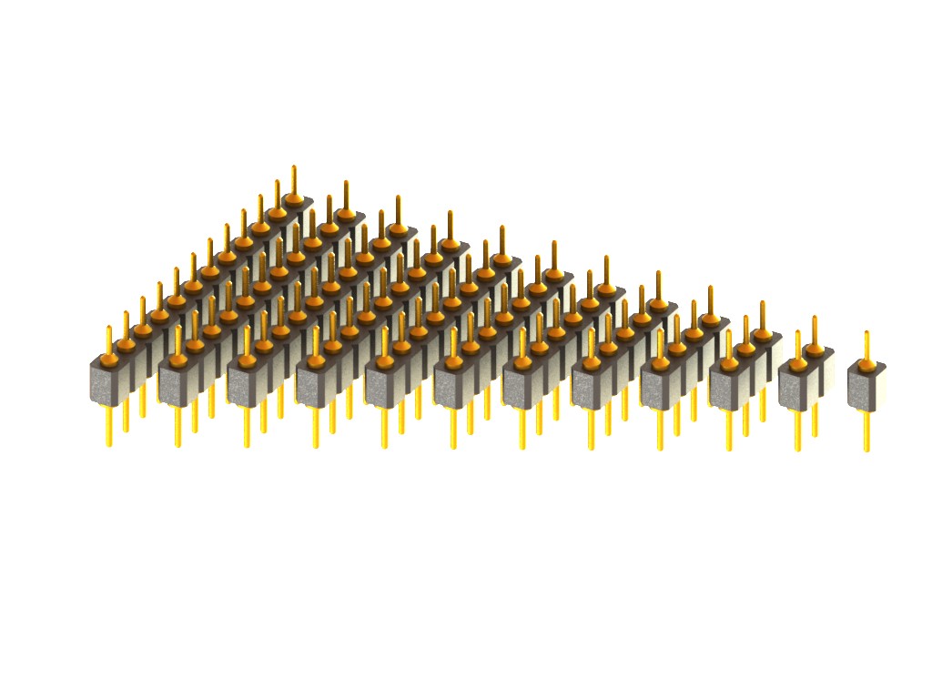 2.54毫米PCB连接器,单排,双头圆排针，100密耳，2.54毫米，1x1~1x12针，DIP接头，单排双头圆形针